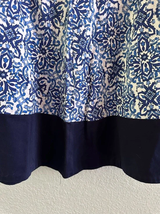 Milly Blue White Floral A-Line Skirt Size L Statement Midi Knee Length Cotton - Picture 4 of 11